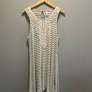 Xhilaration Henley Midi Dress Womens XL Ribbed Striped Crochet Y2K Boho Chic